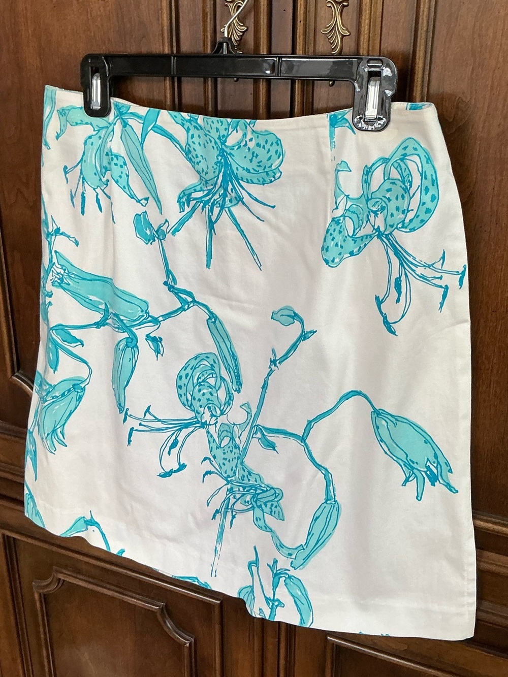 Women’s White Floral Print Skirt in Turquoise